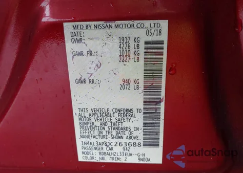 2018 Nissan Altima 2.5 Sr from USA, damaged, VIN 1N4AL3AP8JC263688